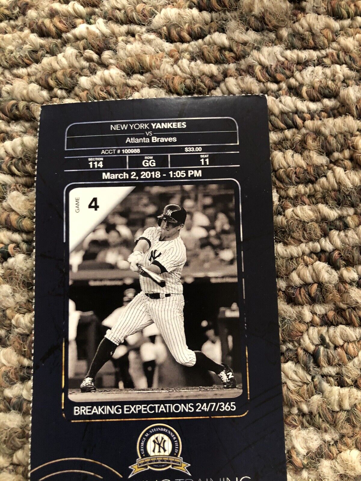 Russell Wilson Baseball DEBUT Yankees Ticket 1st game Spring 2018