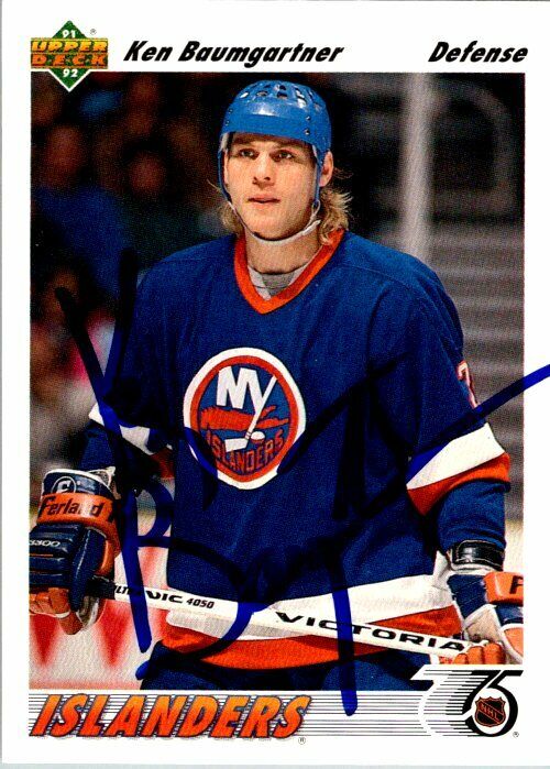 Ken Baumgartner Islanders Hand Signed 1991-92 UD Hockey Card #402 NM-MT