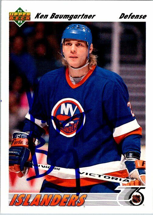 Ken Baumgartner Islanders Hand Signed 1991-92 UD Hockey Card #402 NM-MT