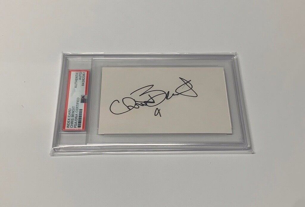 WWE's Chris Benoit Autographed Index Card W/ PSA Slab Cert. #84382382