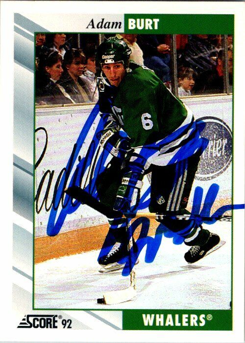 Adam Burt Hartford Whalers Hand Signed 1992-93 Score Hockey Card #261 NM-MT