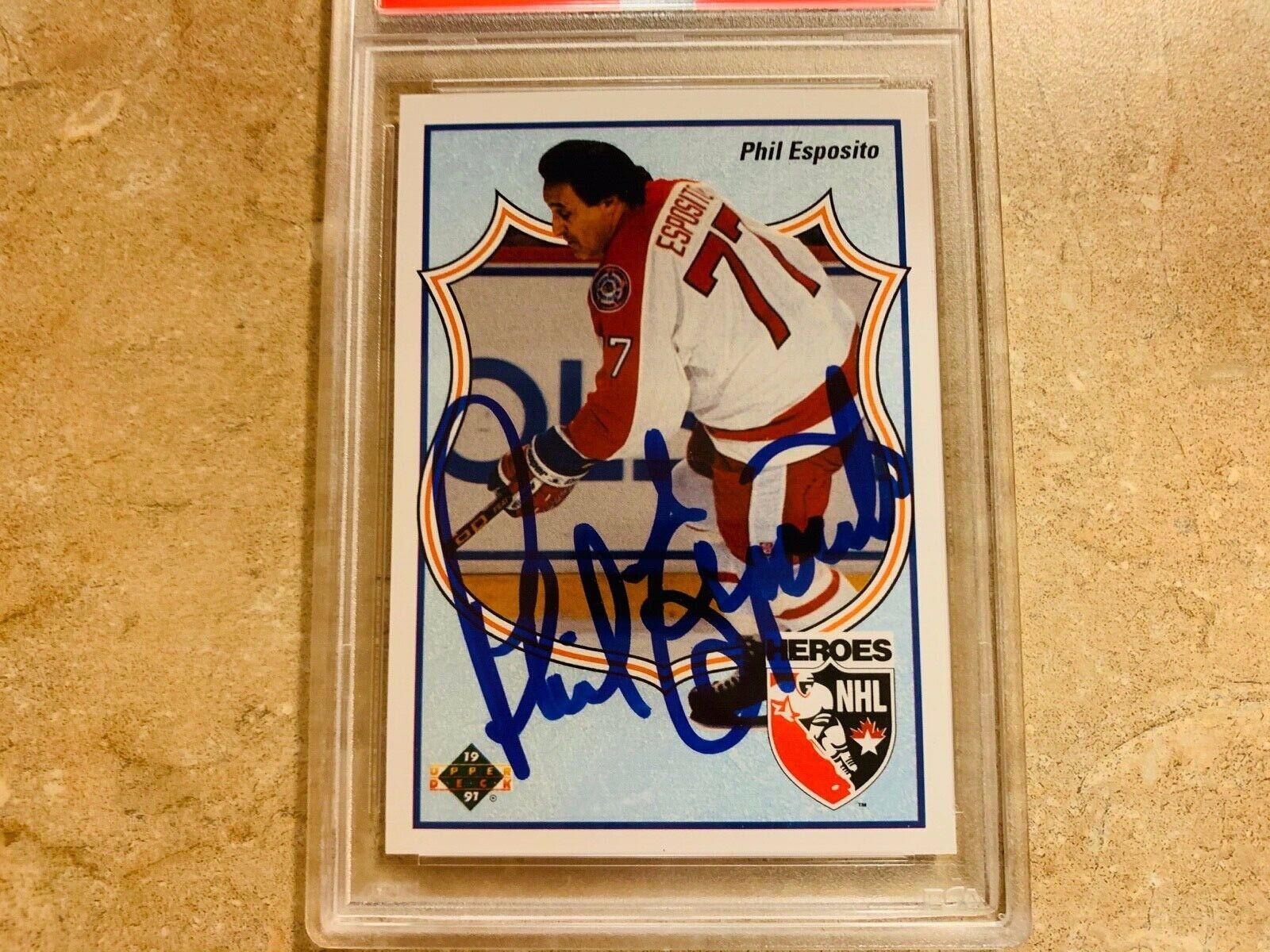 Phil Esposito Autographed 1991 Upper Deck Hockey Card PSA Slabbed Certified