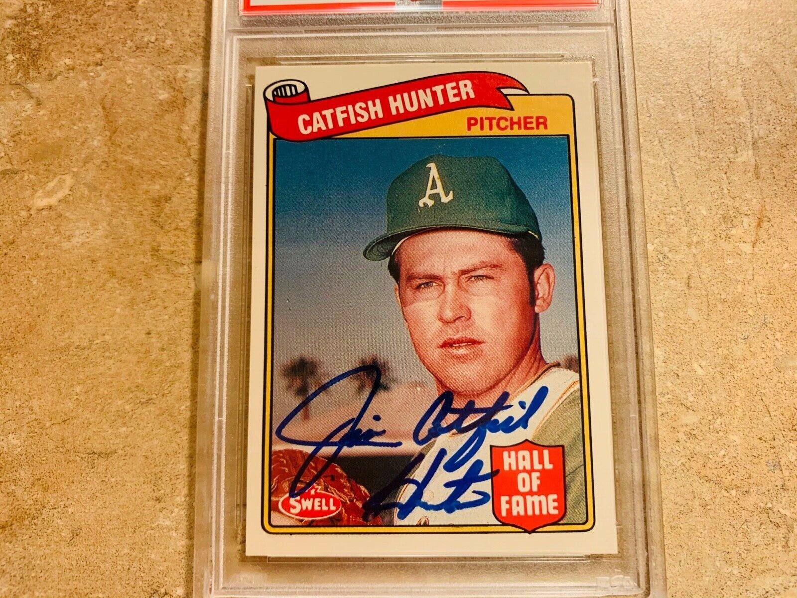 Jim Catfish Hunter Autographed 1989 Swell Baseball Card PSA Slabbed Certified