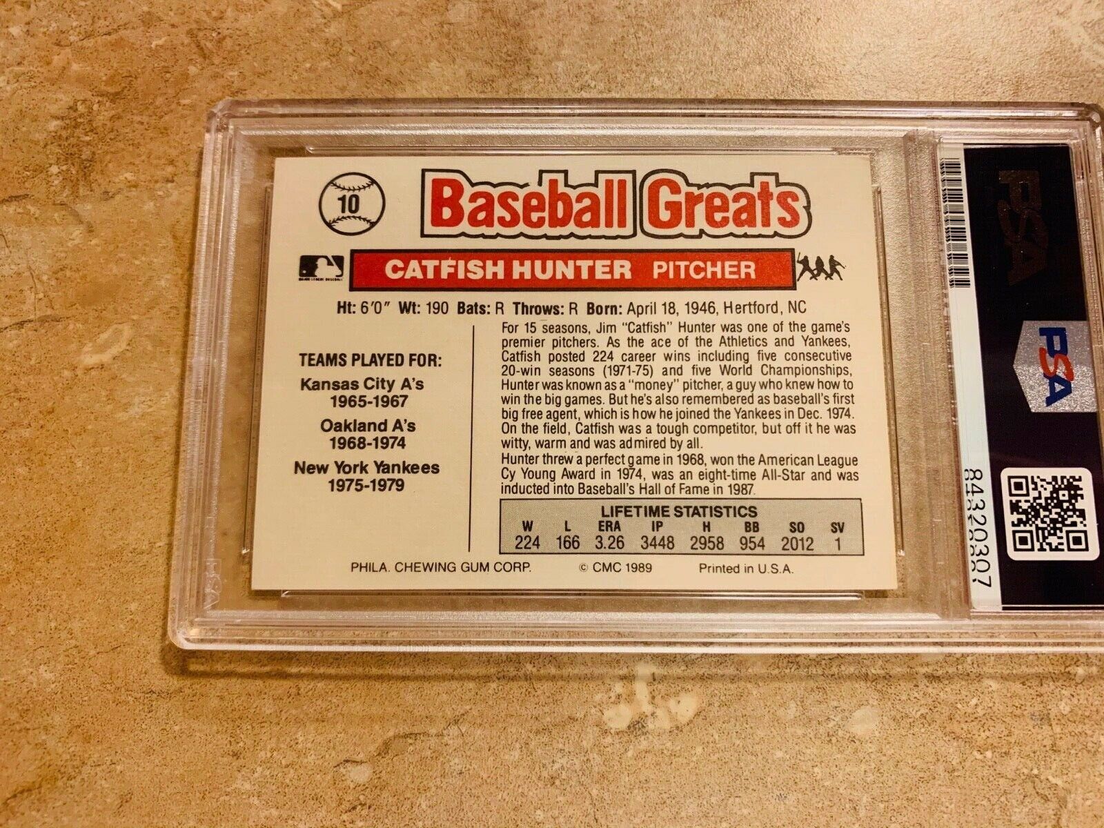 Jim Catfish Hunter Autographed 1989 Swell Baseball Card PSA Slabbed Certified