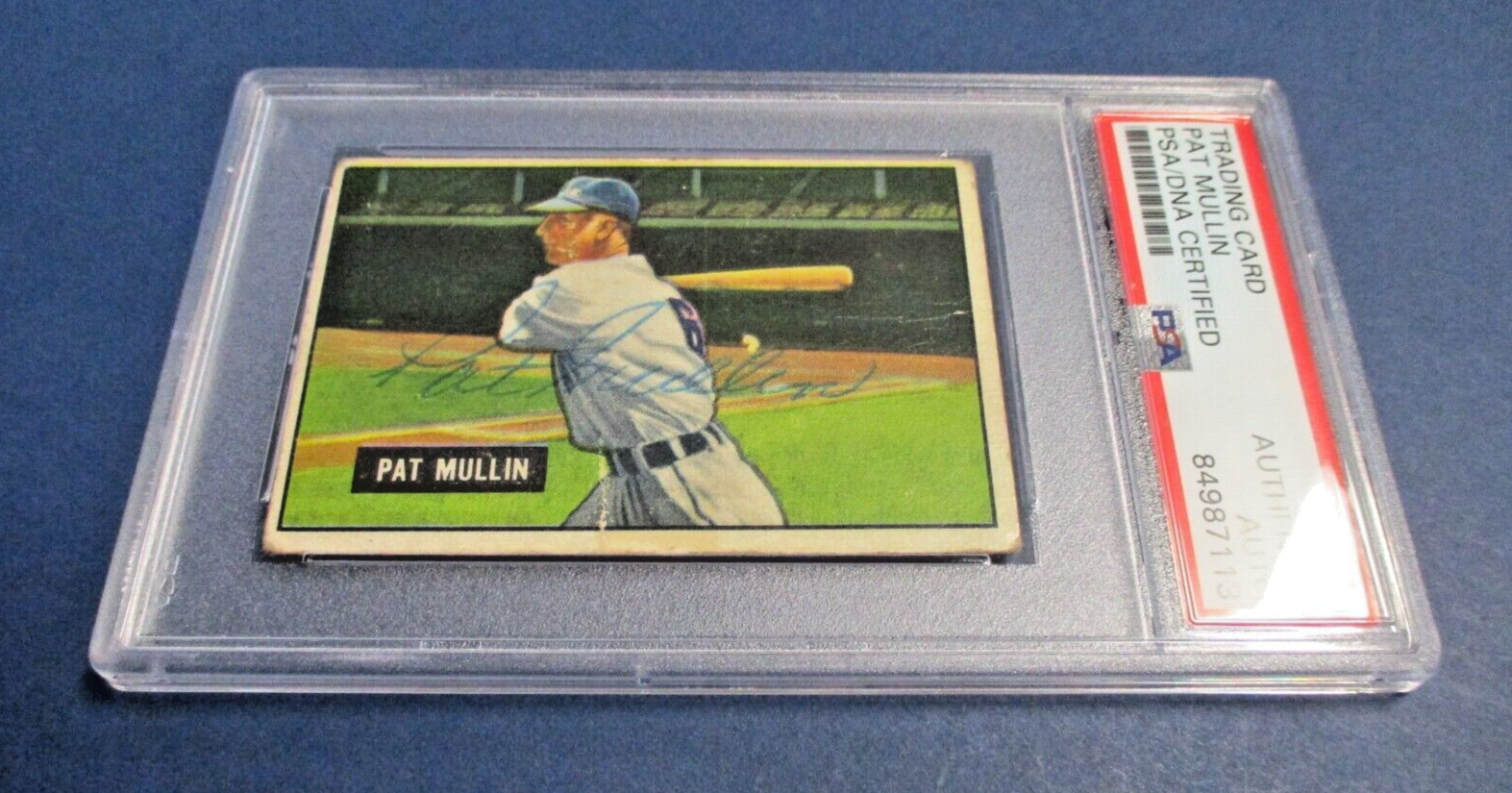 Pat Mullin Detroit Tigers Autographed Signed 1951 Bowman Card #106 PSA Slab