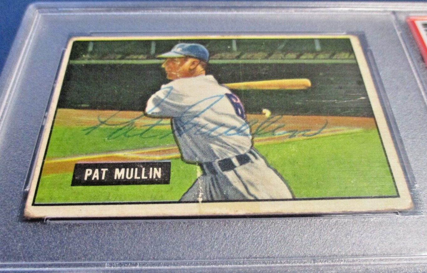 Pat Mullin Detroit Tigers Autographed Signed 1951 Bowman Card #106 PSA Slab