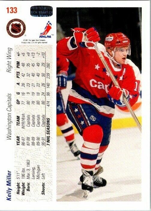 Kelly Miller Washington Capitals Hand Signed 1991-92 UD Hockey Card #133 NM-MT