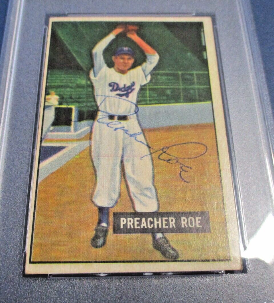 Preacher Roe Dodgers Autographed Signed 1951 Bowman Card #118 PSA Slab