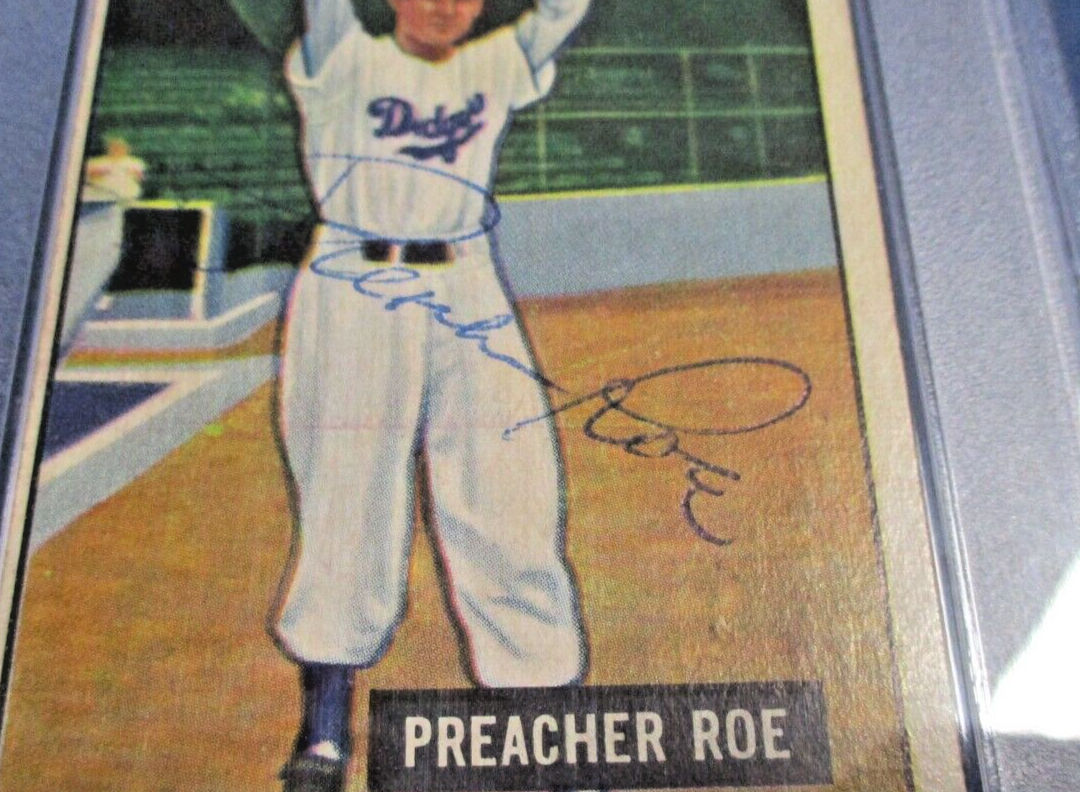 Preacher Roe Dodgers Autographed Signed 1951 Bowman Card #118 PSA Slab