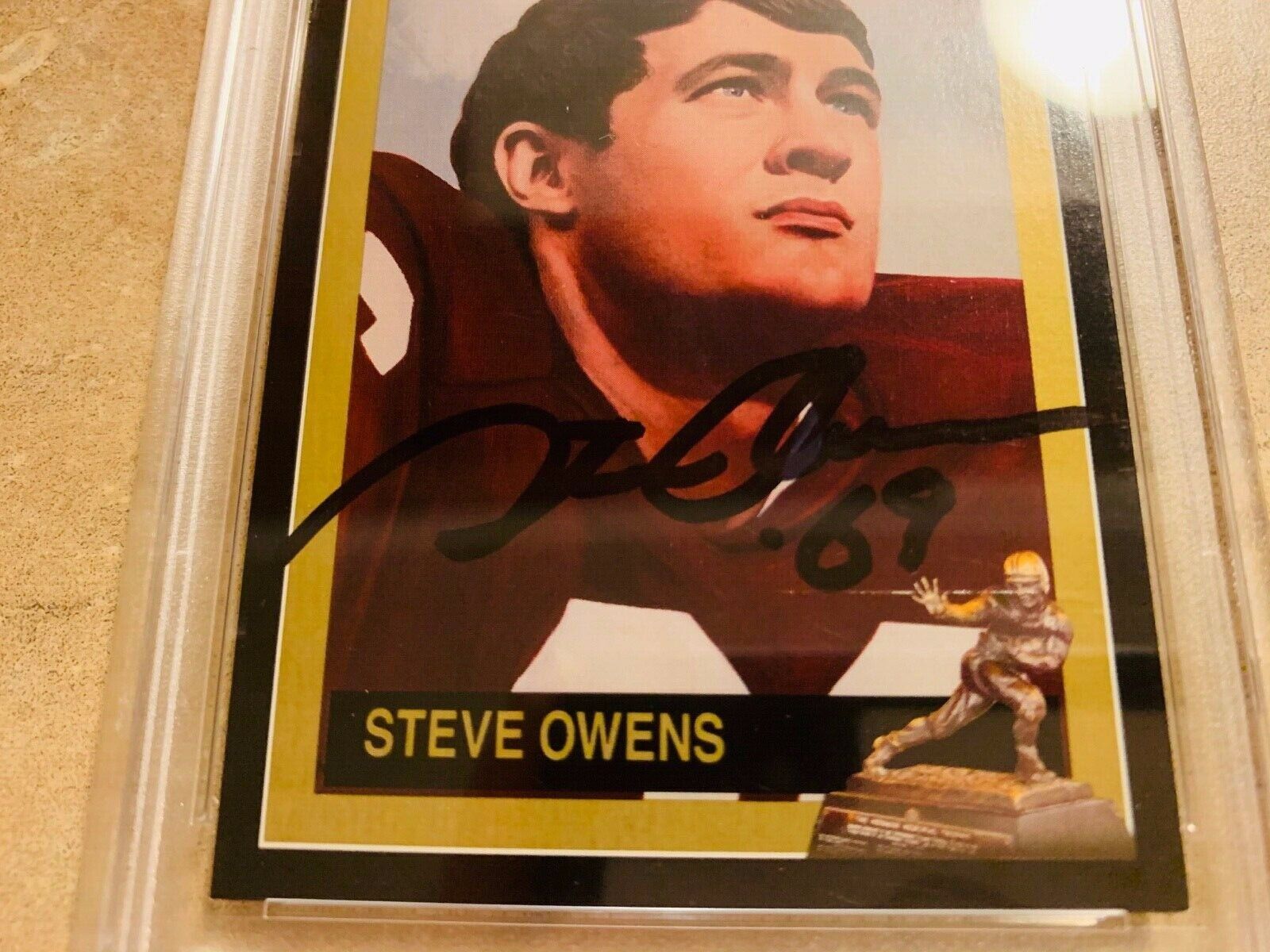 Steven Owens Autographed Heisman Collection Football Card PSA Slabbed Certified