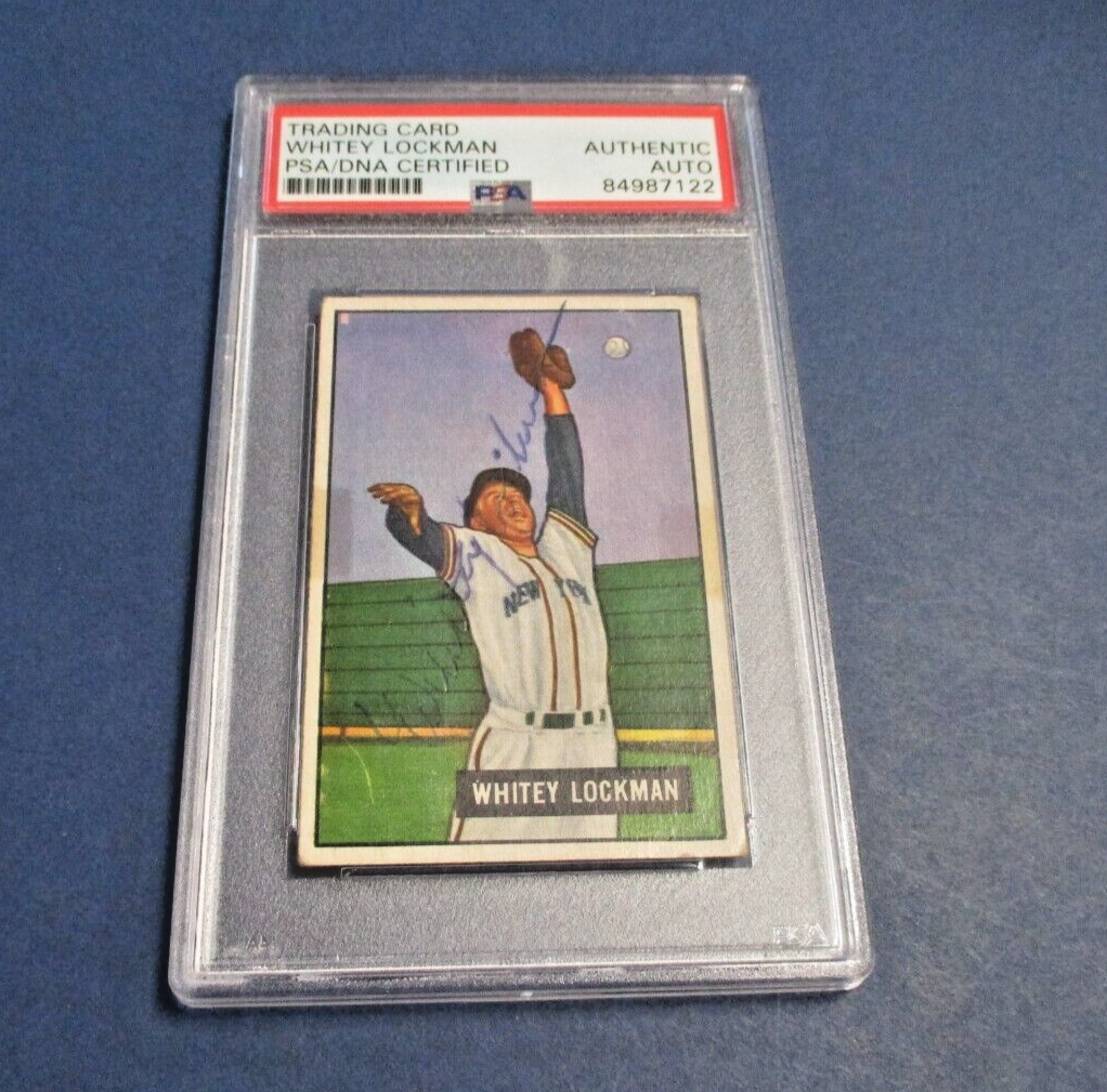 MLB Whitey Lockman Giants Autographed Signed 1951 Bowman Card #37 PSA Slab