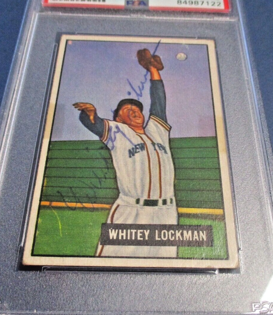 MLB Whitey Lockman Giants Autographed Signed 1951 Bowman Card #37 PSA Slab