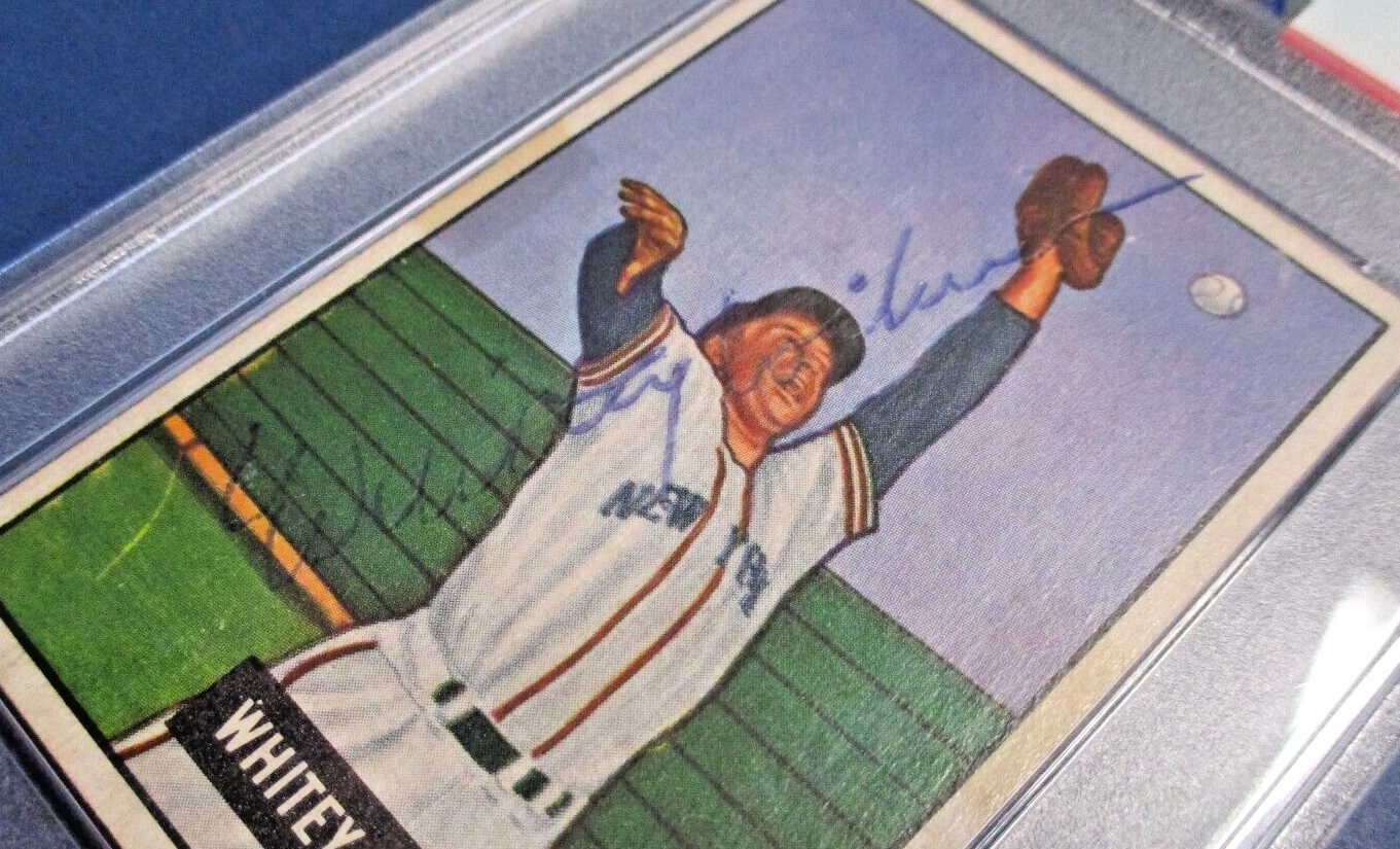 MLB Whitey Lockman Giants Autographed Signed 1951 Bowman Card #37 PSA Slab