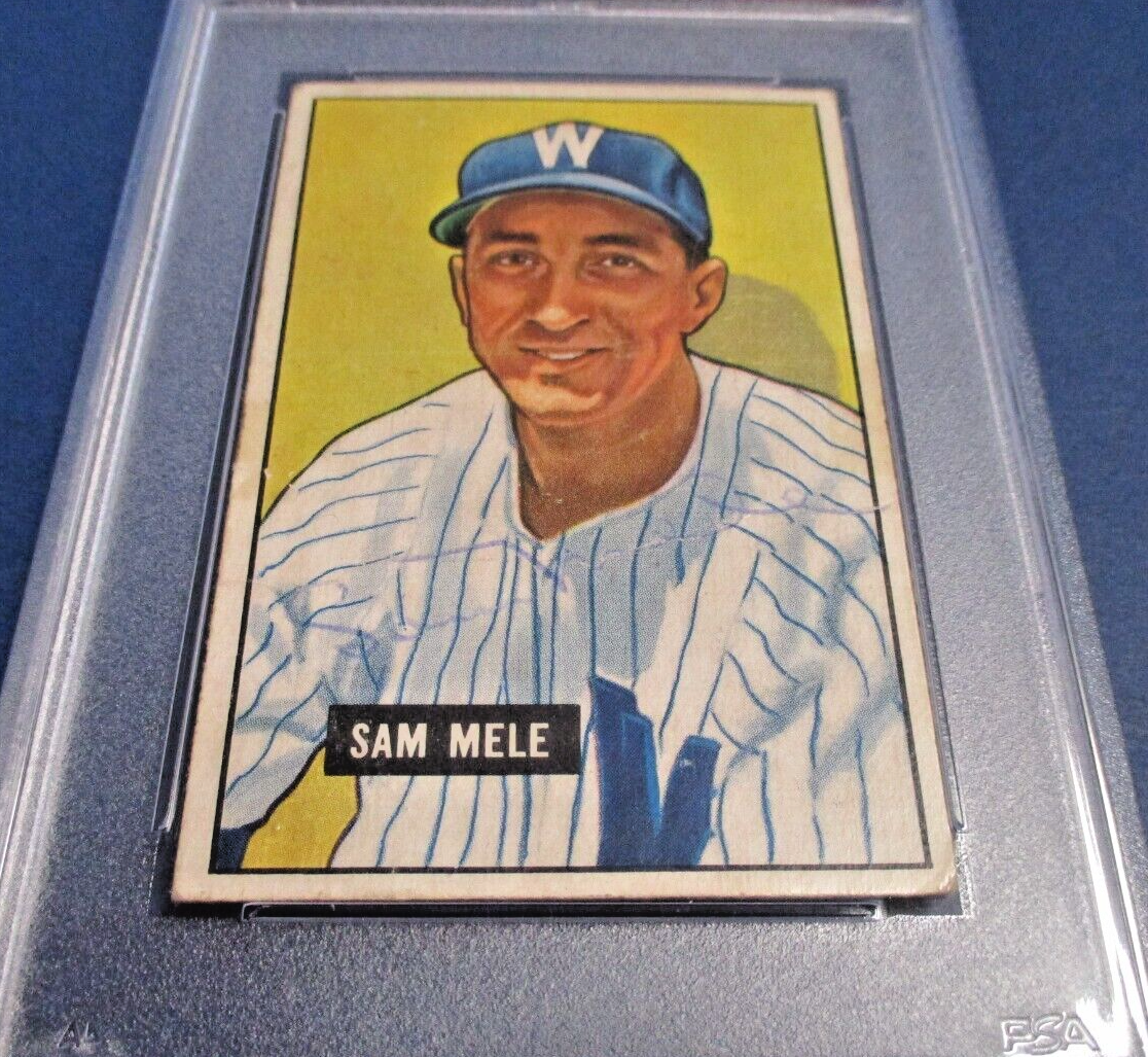 Sam Mele Washington Autographed Signed 1951 Bowman Card #168 PSA Slab