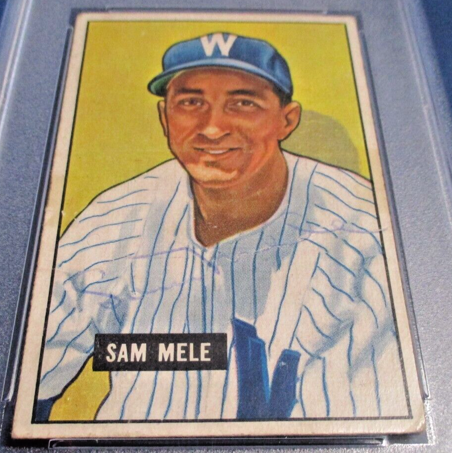 Sam Mele Washington Autographed Signed 1951 Bowman Card #168 PSA Slab