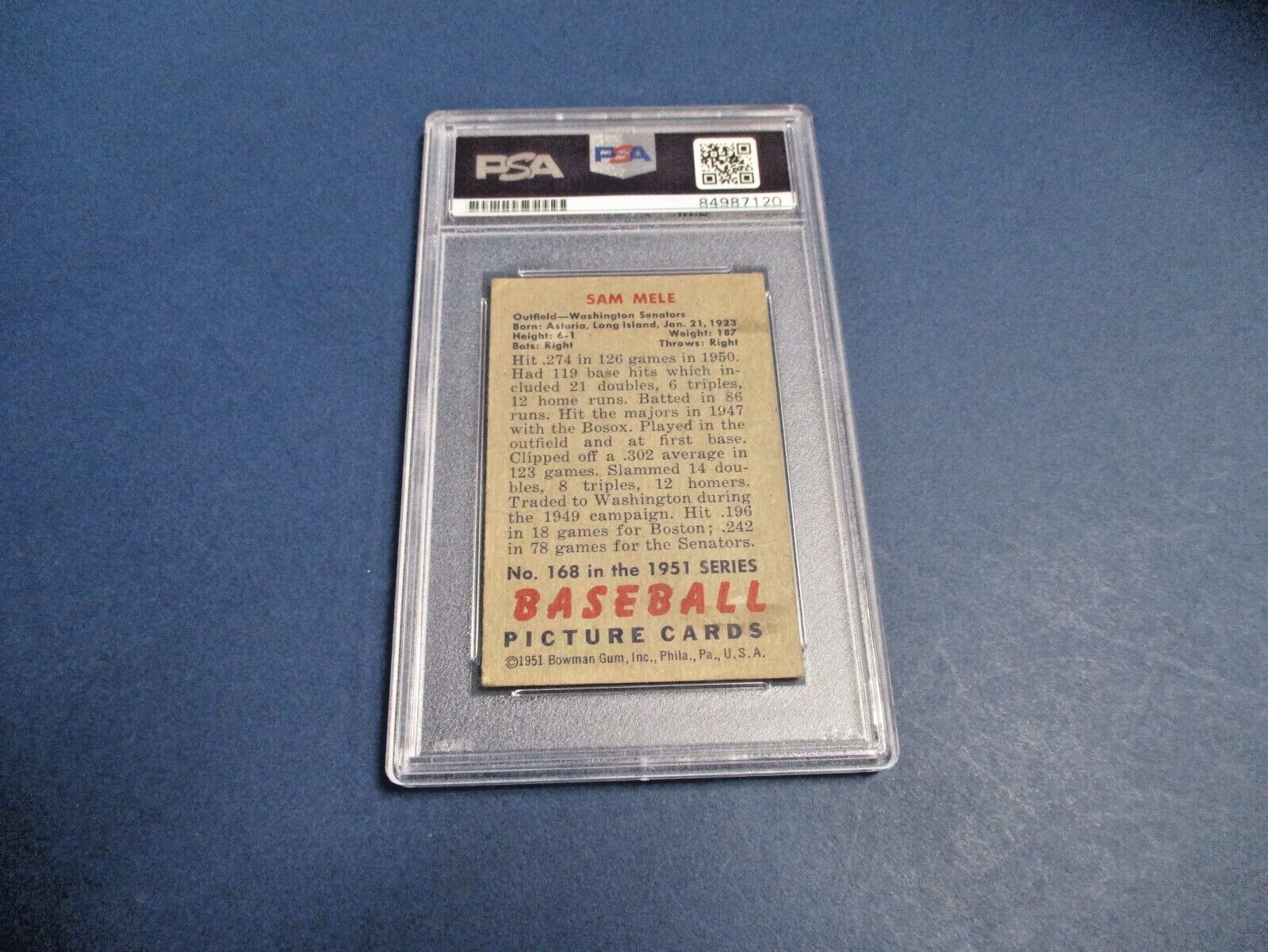 Sam Mele Washington Autographed Signed 1951 Bowman Card #168 PSA Slab