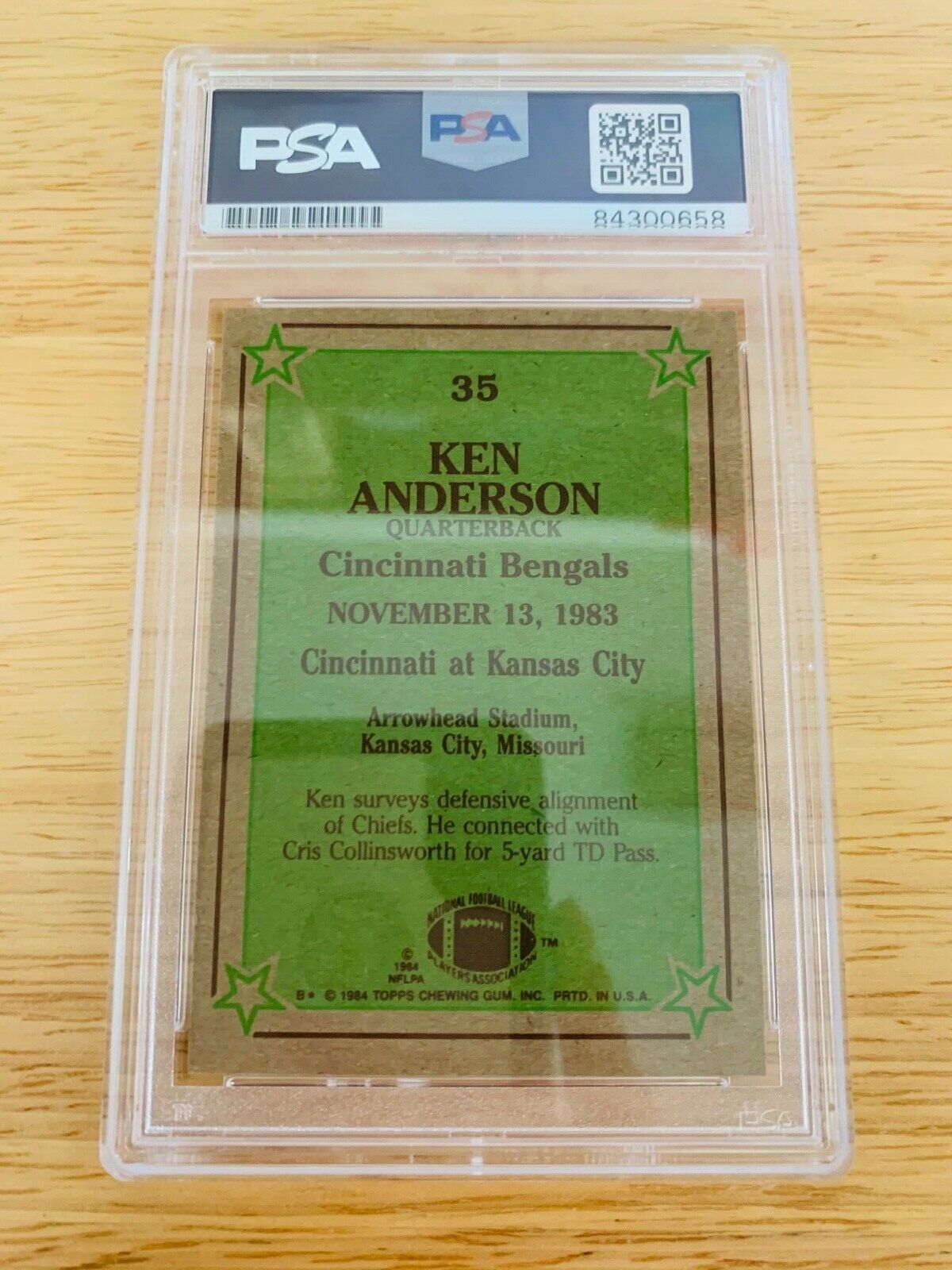 Ken Anderson Autographed Signed 1984 Topps Football Card PSA Certified Slabbed