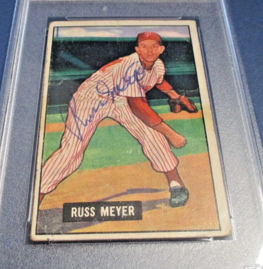 Russ Meyer Phillies Autographed Signed 1951 Bowman Card #75 PSA Slab