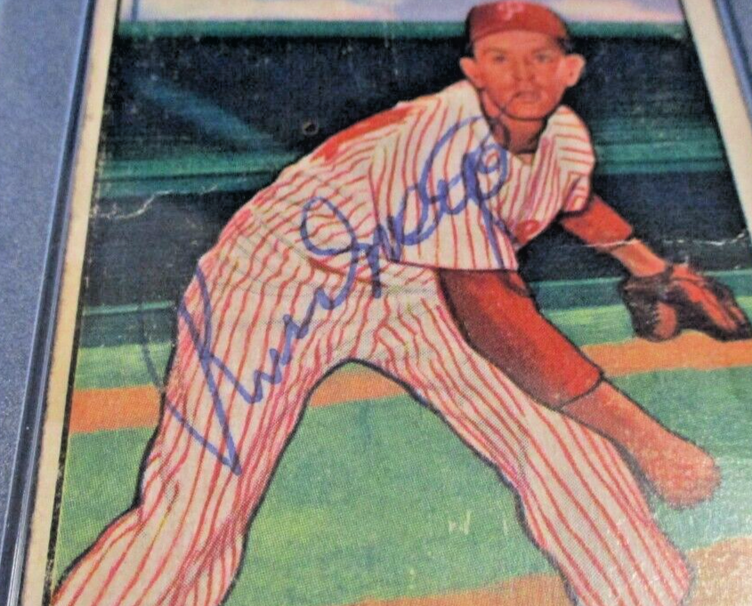 Russ Meyer Phillies Autographed Signed 1951 Bowman Card #75 PSA Slab