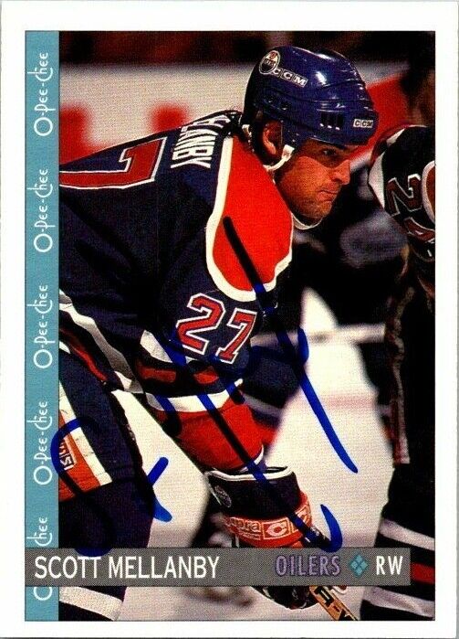 Scott Mellanby Edmonton Oilers Hand Signed 92-93 OPC Hockey Card #140 NM-MT