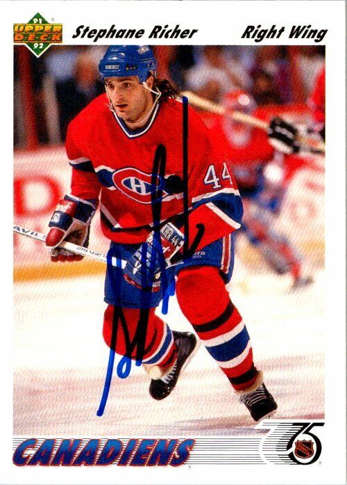 Stephane Richer Montreal Canadien Hand Signed 1991-92 UD Hockey Card #244 NM-MT