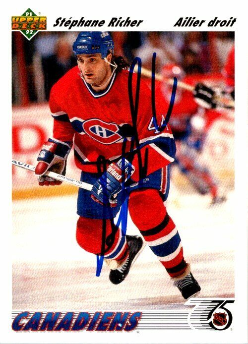 Stephane Richer Montreal Canadien Hand Signed 1991-92 UD Hockey Card #244 NM-MT