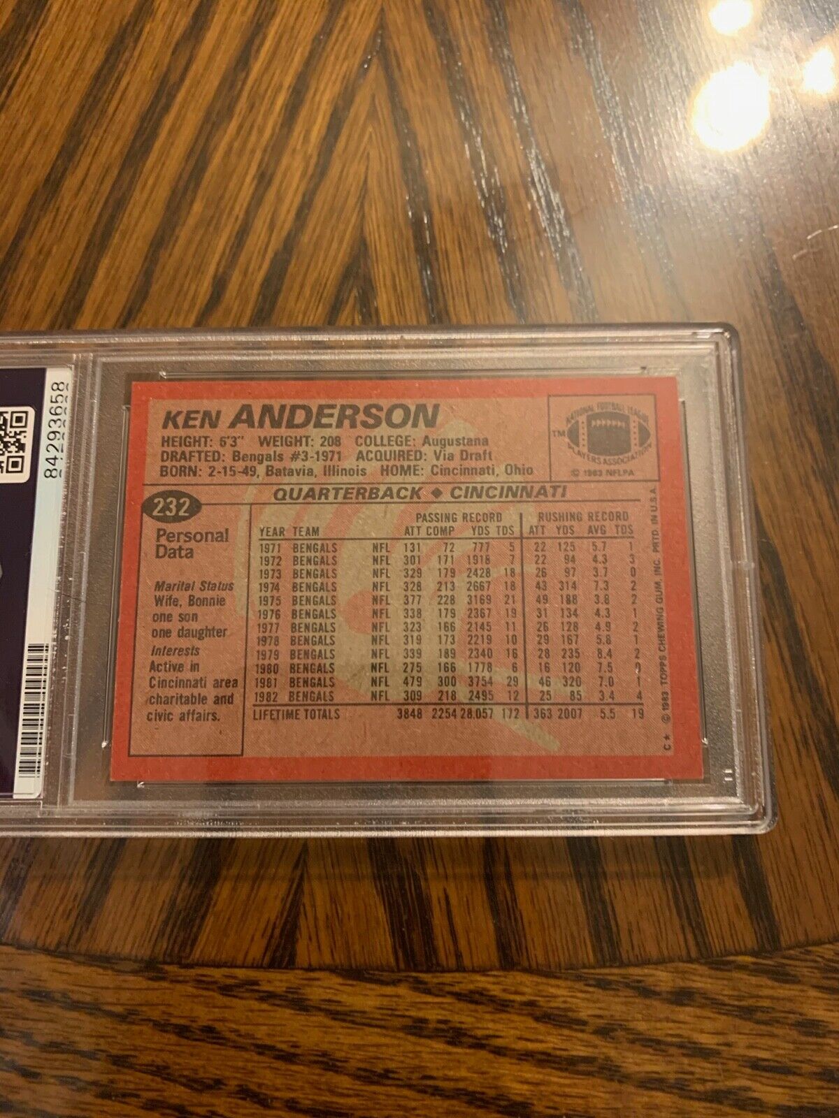 Ken Anderson Autographed 1983 Topps Football Card #232 PSA Slabbed & Certified