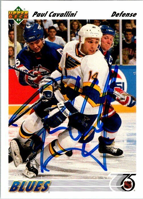 Paul Cavallini St. Louis Blues Hand Signed 1991-92 UD Hockey Card #184 NM-MT