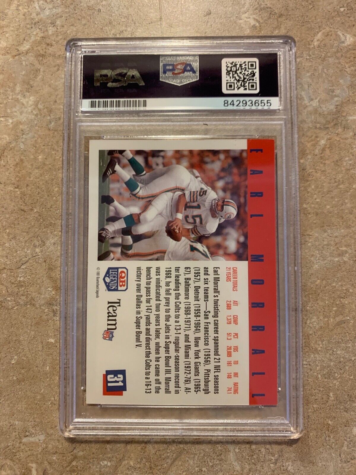 Earl Morrall Autographed 1991 Quarter Back Legends Card PSA Certified & Slabbed