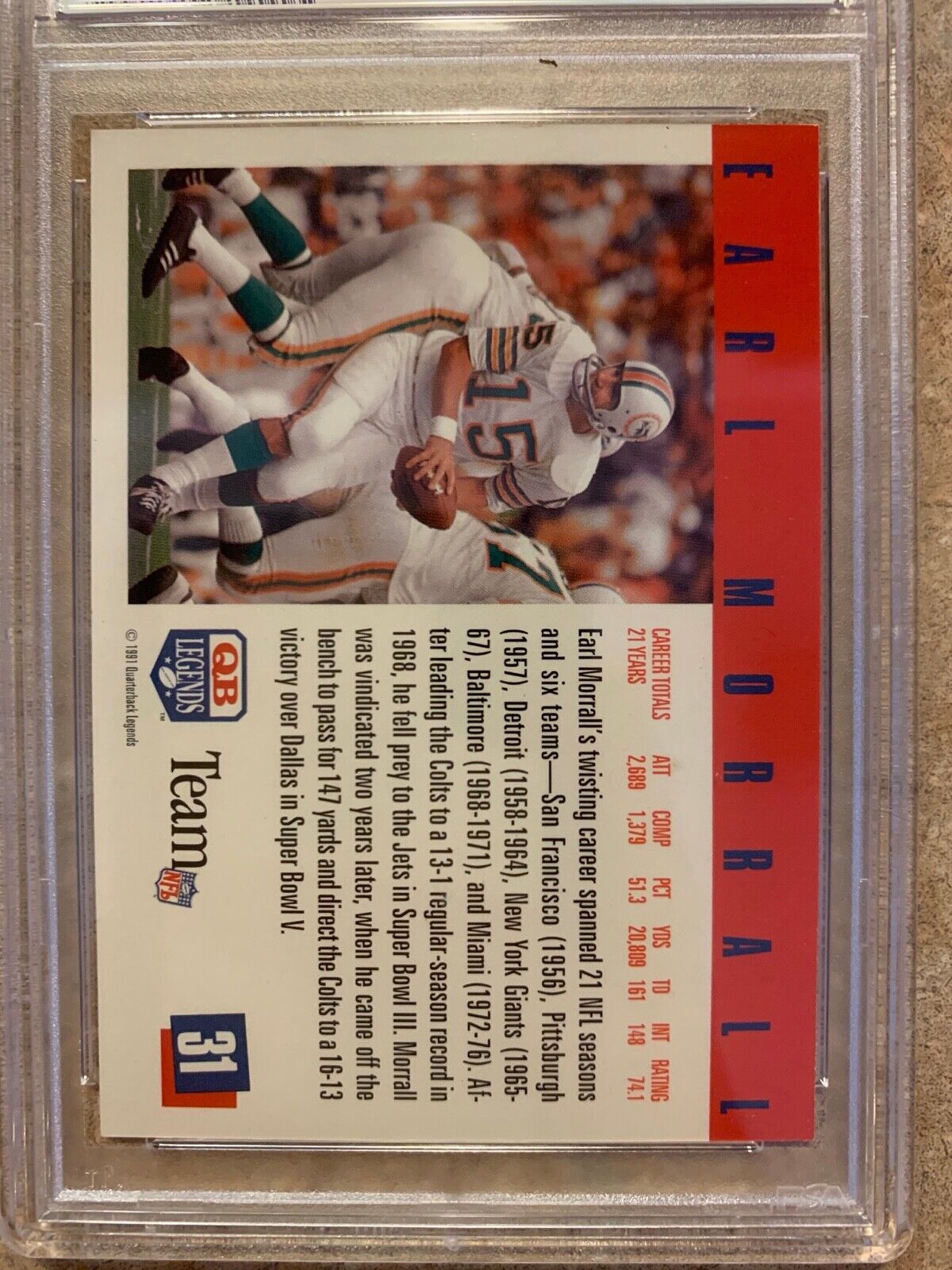 Earl Morrall Autographed 1991 Quarter Back Legends Card PSA Certified & Slabbed