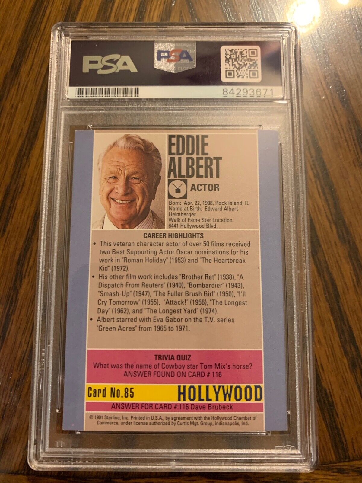 Eddie Albert Autographed 1991 Hollywood Card #85 PSA Slabbed & Certified