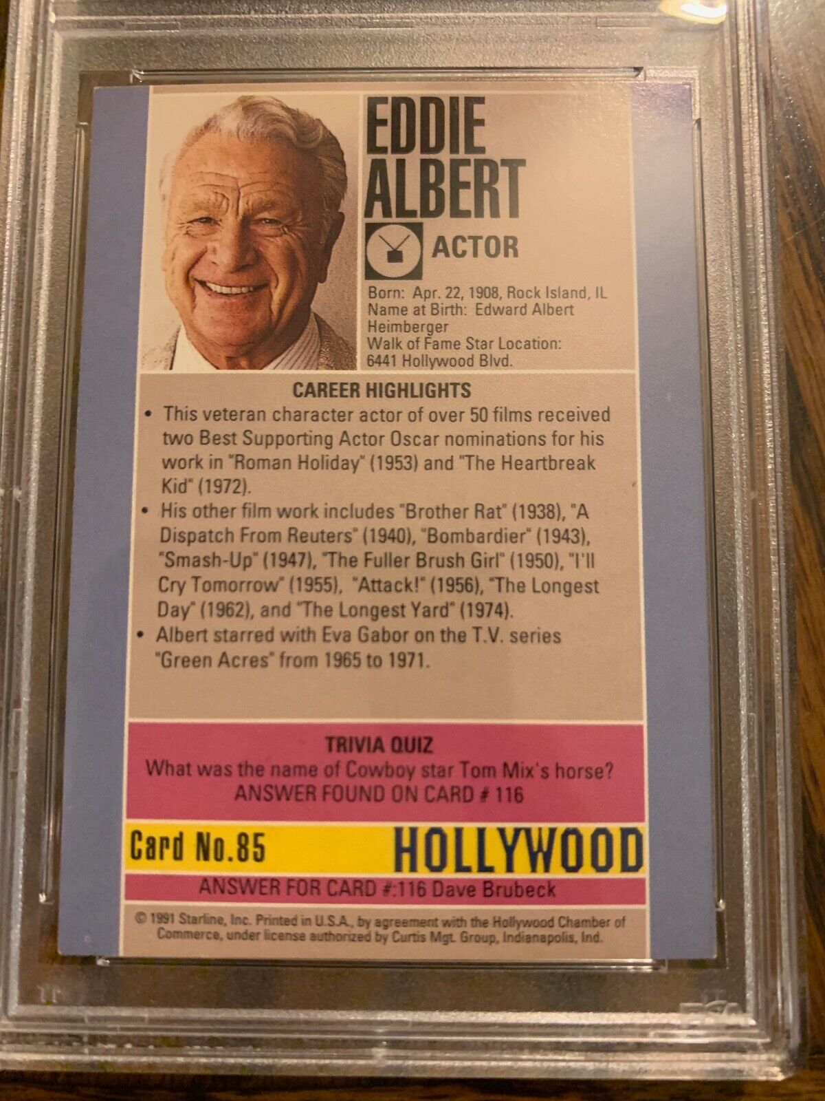 Eddie Albert Autographed 1991 Hollywood Card #85 PSA Slabbed & Certified