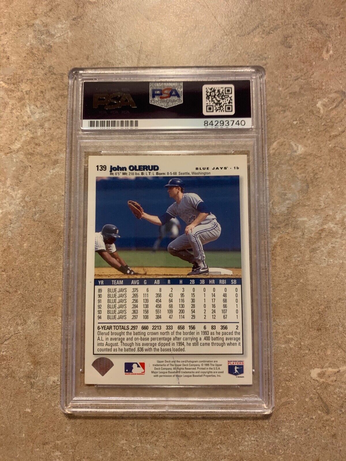 John Olerud Autographed 1995 Collector Choice Card #573 PSA Certified & Slabbed