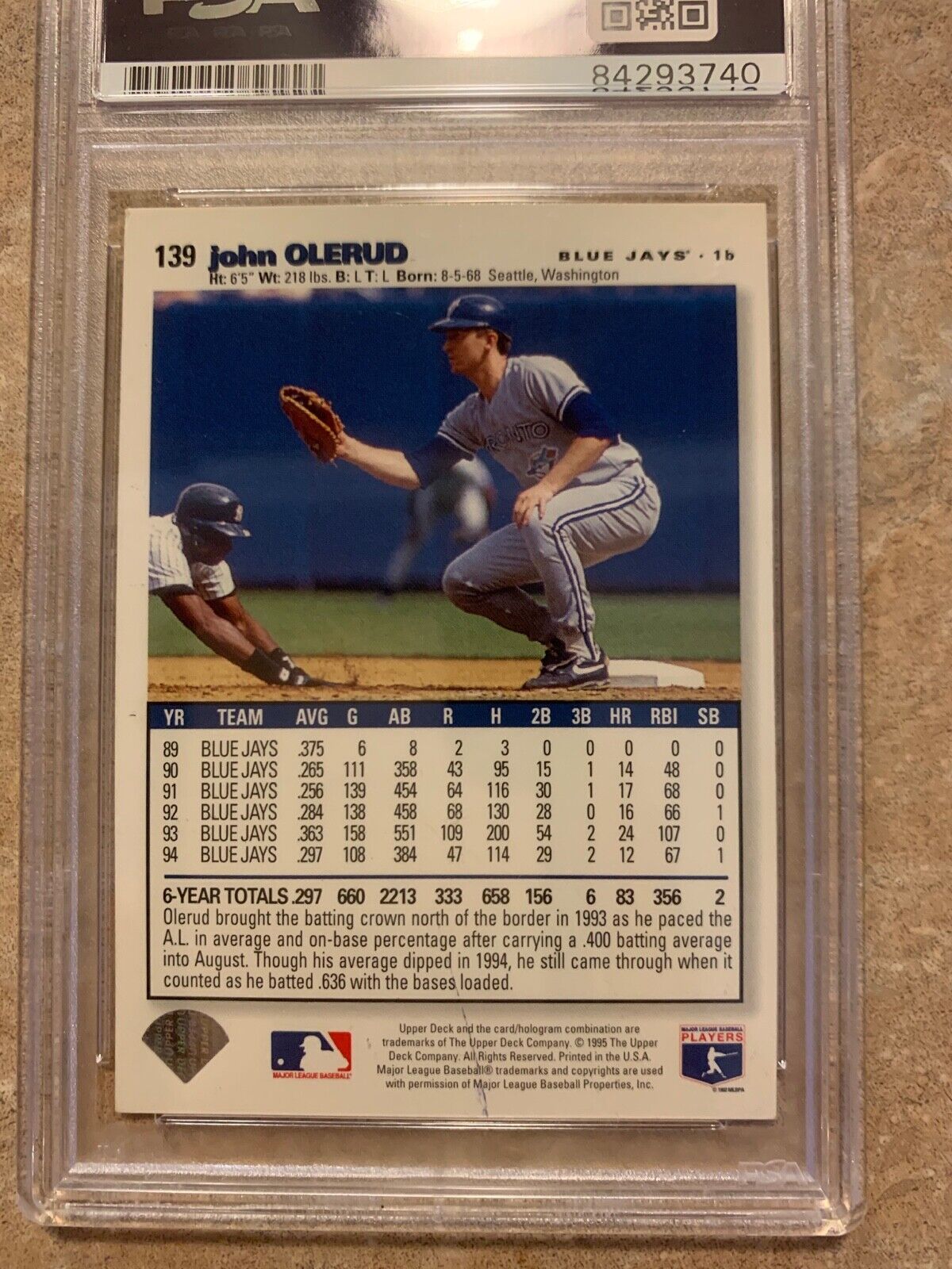 John Olerud Autographed 1995 Collector Choice Card #573 PSA Certified & Slabbed