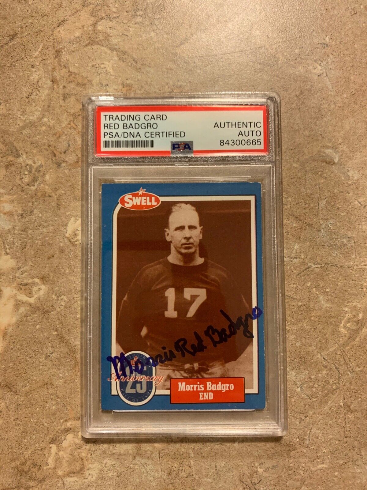 Morris Red Badgro Autographed 1988 Swell Greats Card #9 PSA Certified Slabbed