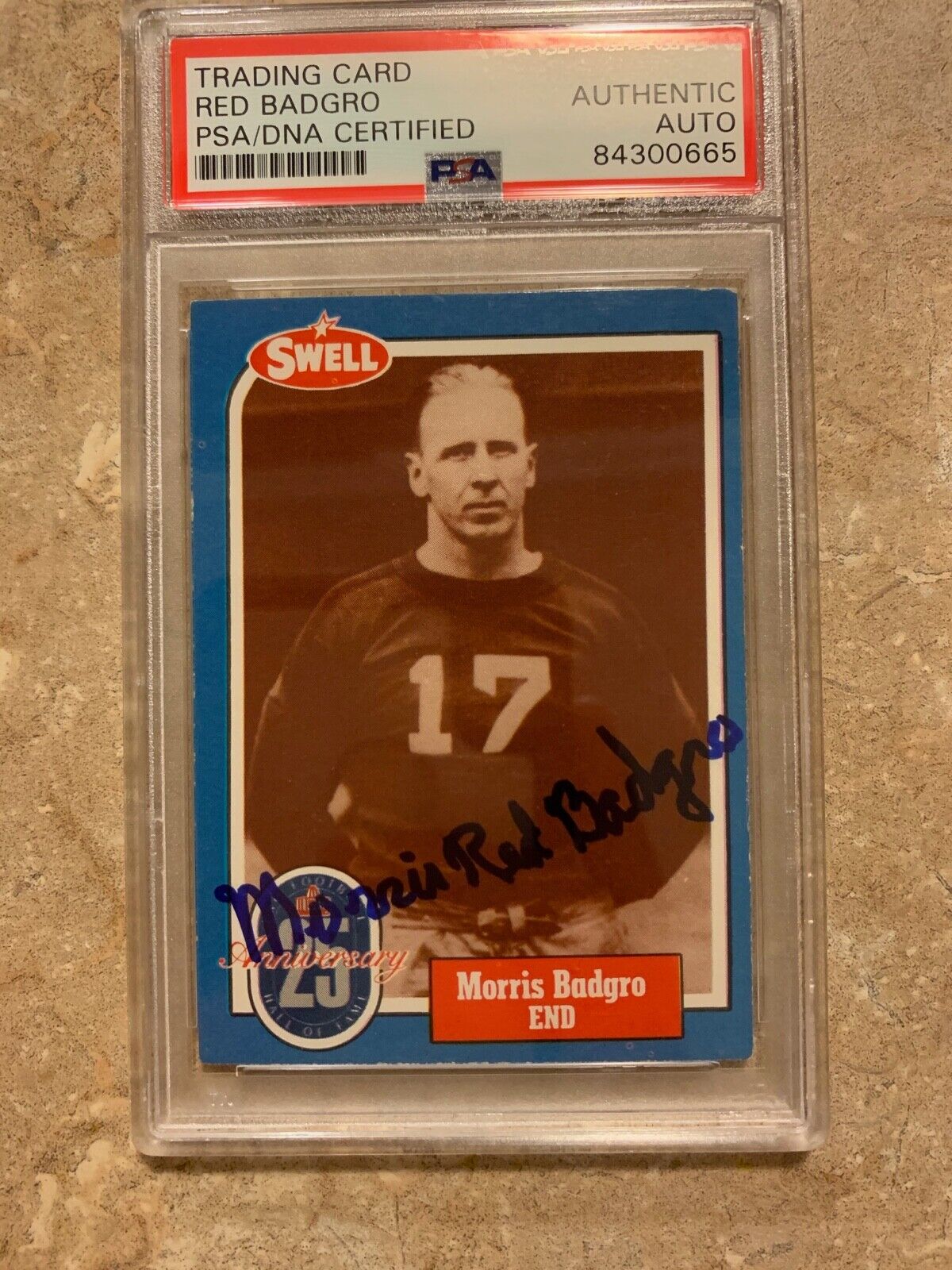 Morris Red Badgro Autographed 1988 Swell Greats Card #9 PSA Certified Slabbed