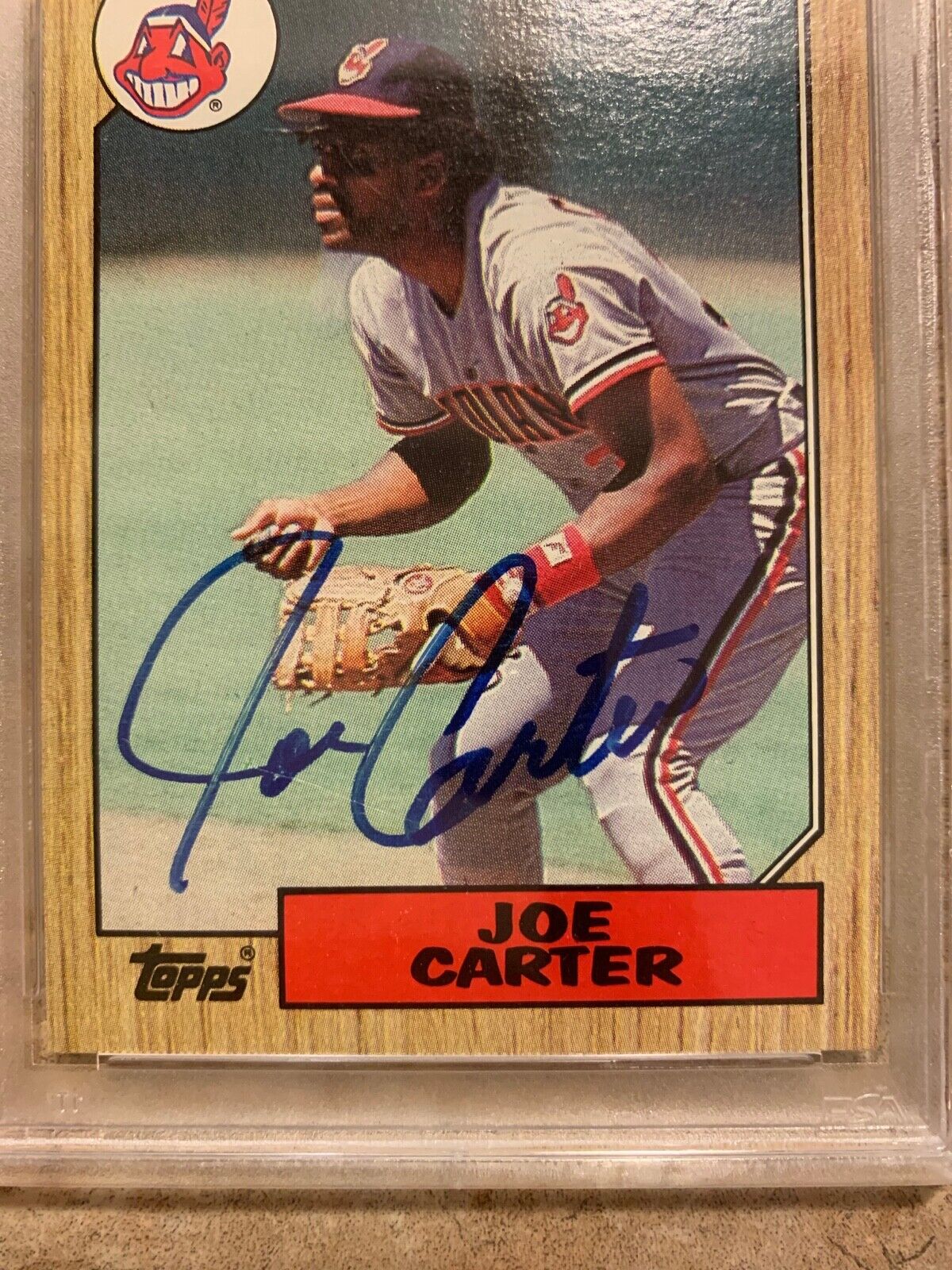 Joe Carter Indians Autographed 1985 Topps Baseball Card PSA Certified Slabbed