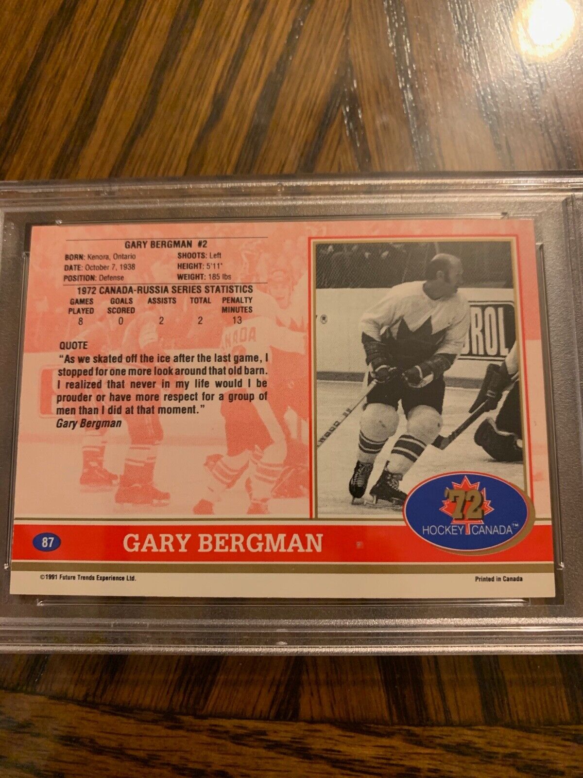 Gary Bergman Autographed 1991 72 Hockey Canada Card PSA Slabbed & Certified