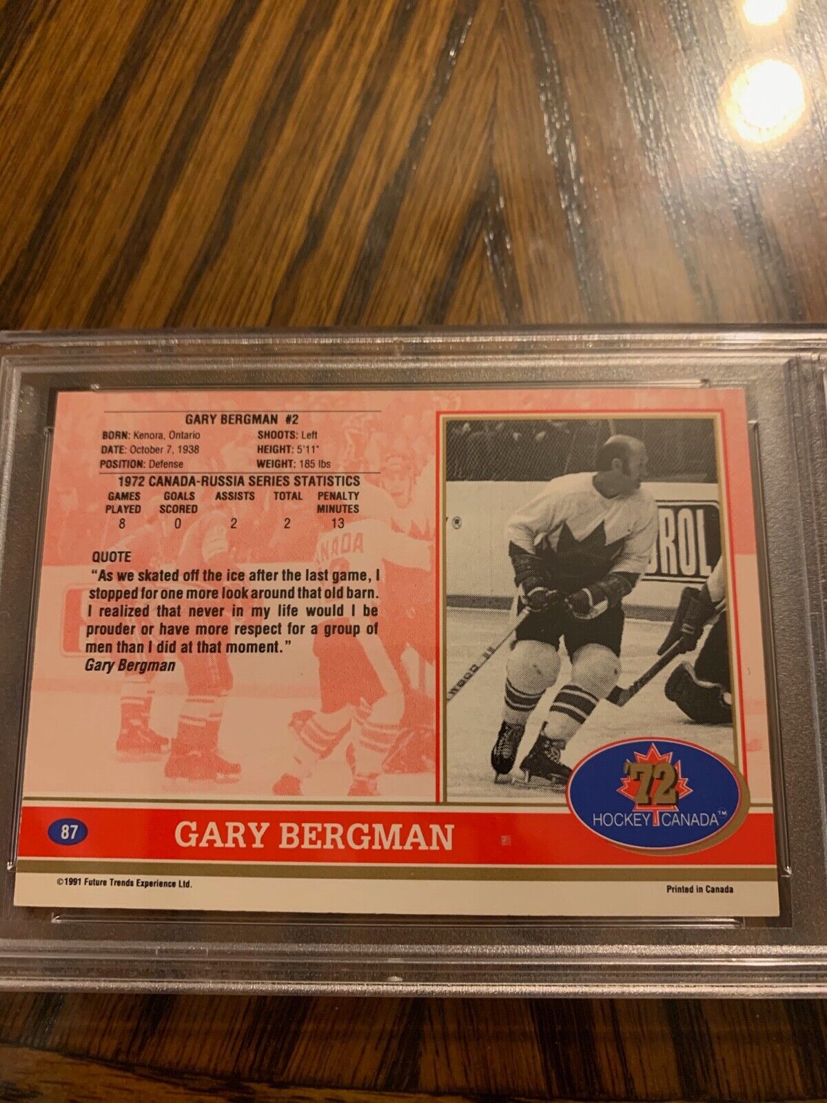 Gary Bergman Autographed 1991 72 Hockey Canada Card PSA Slabbed & Certified