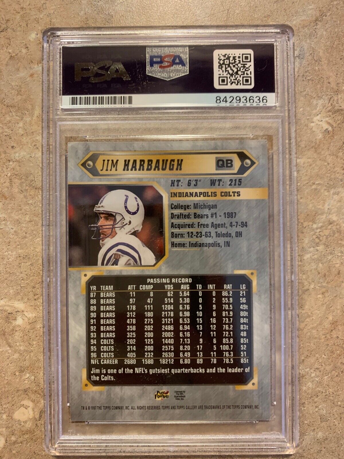 Jim Harbaugh Autographed 1997 Topps Gallery Card #114 PSA Certified & Slabbed