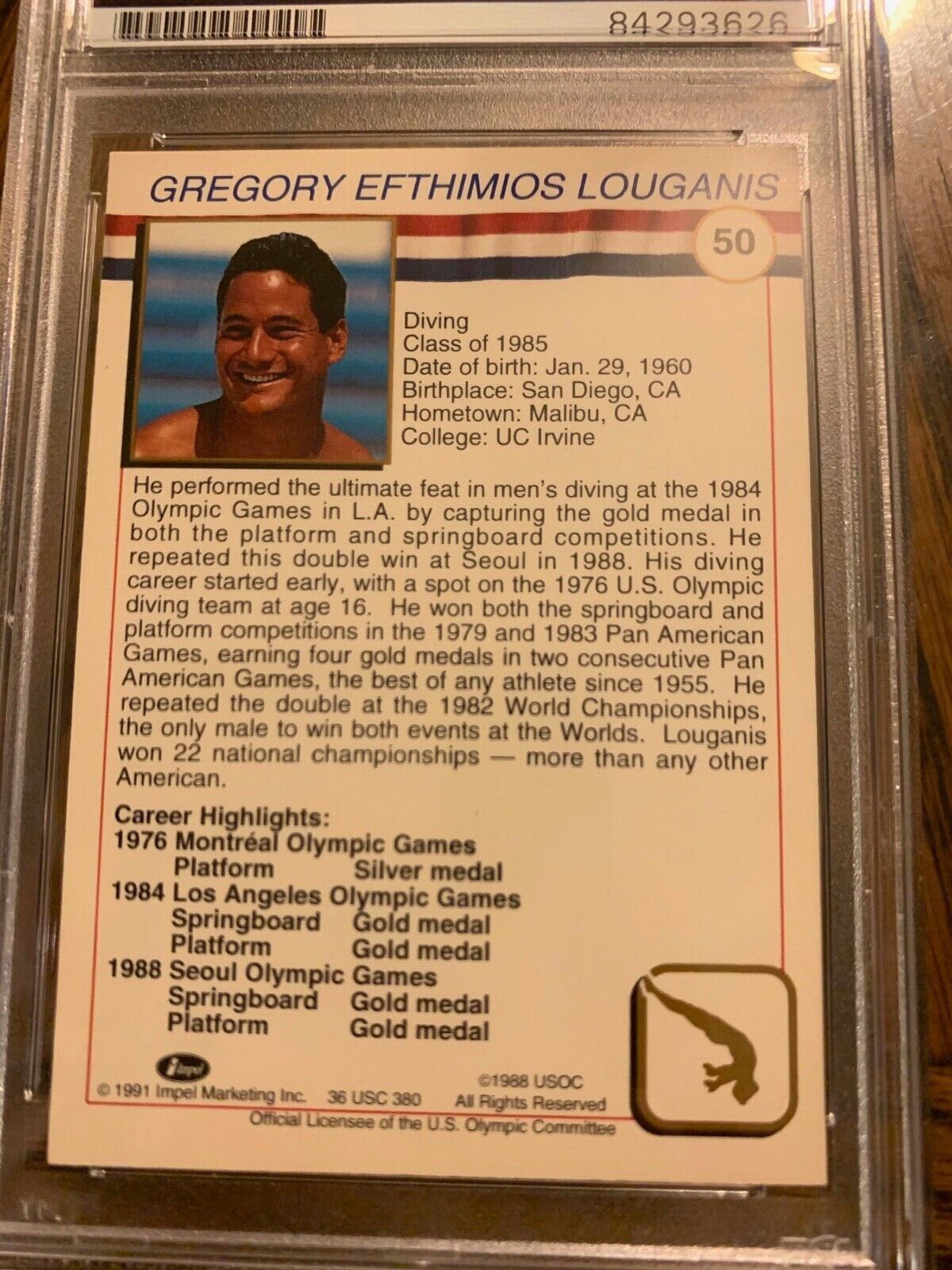 Greg Louganis Autographed 1991 Impel Olympic Card #26 PSA Slabbed & Certified