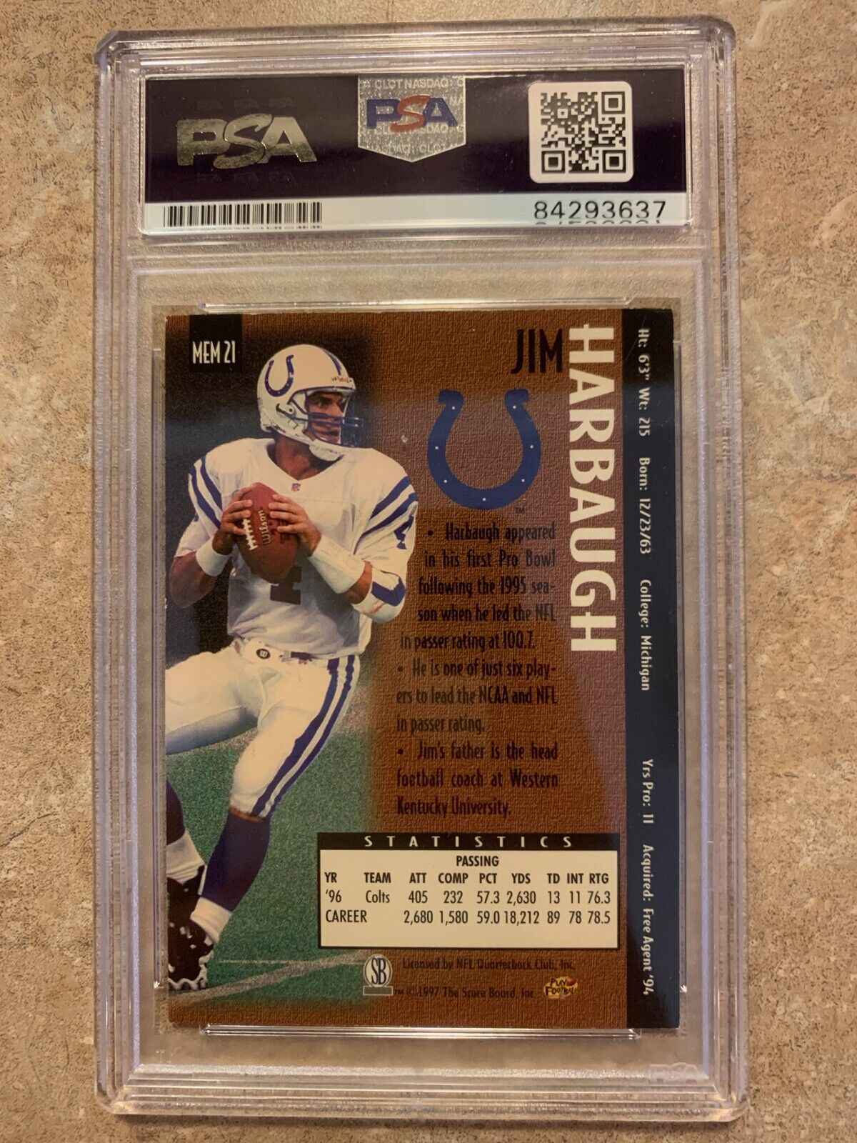 Jim Harbaugh Autographed 1997 Pro Line Memorabilia Card PSA Certified & Slabbed