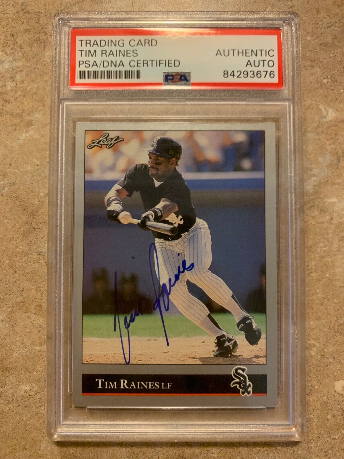 Tim Raines Autographed 1992 Leaf Baseball Card #37 PSA Certified & Slabbed