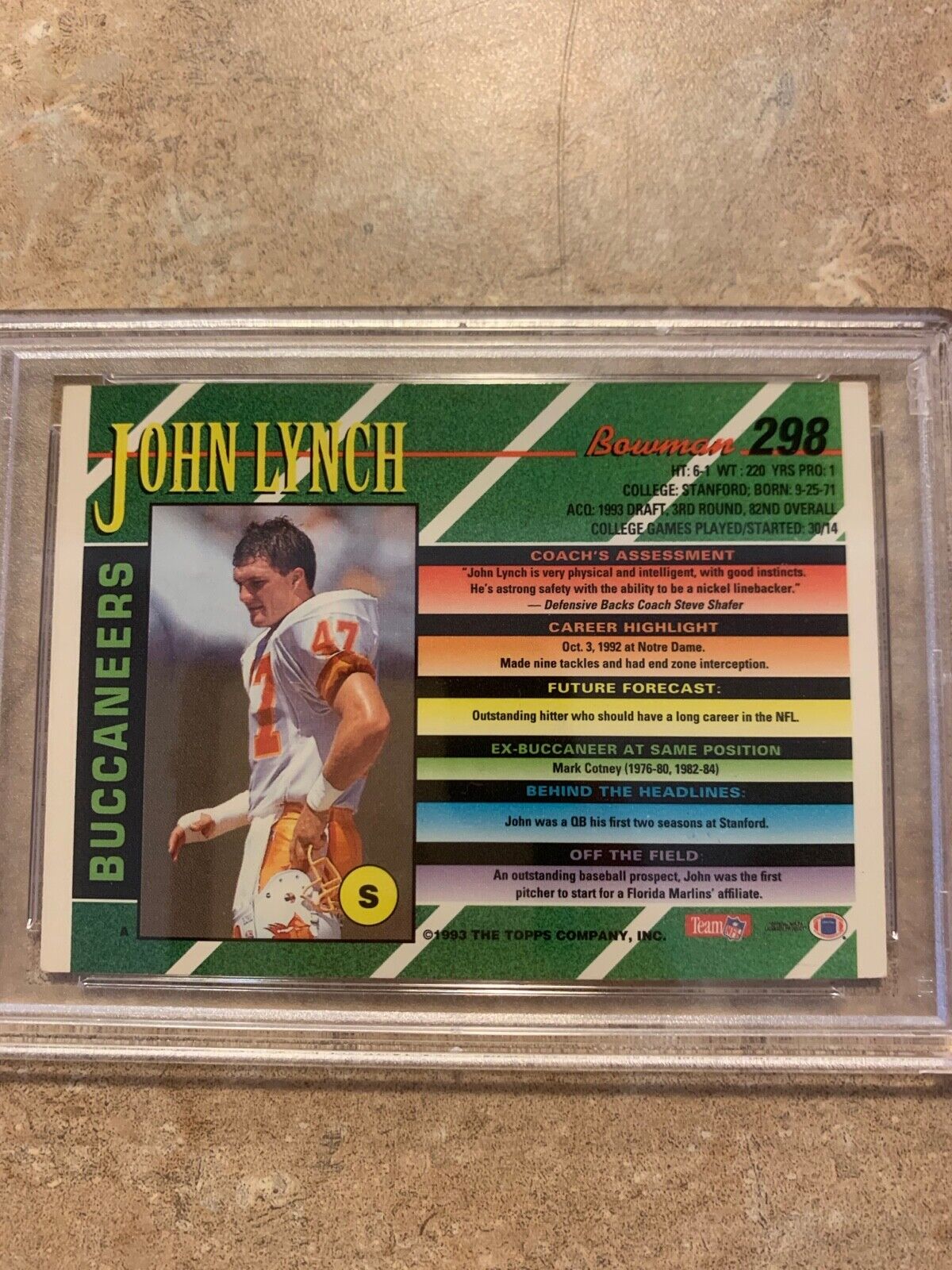 John Lynch Autographed 1993 Bowman Rookie Card #298 PSA Certified & Slabbed