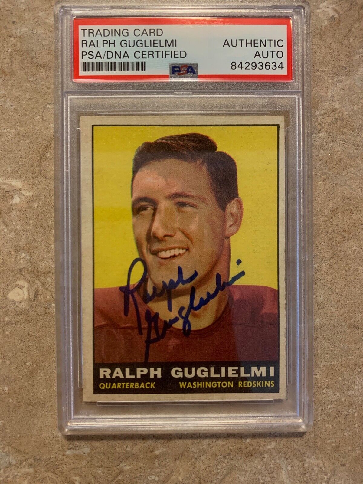 Ralph Gugliemi Redskins Autographed 1961 Topps Card PSA Certified & Slabbed