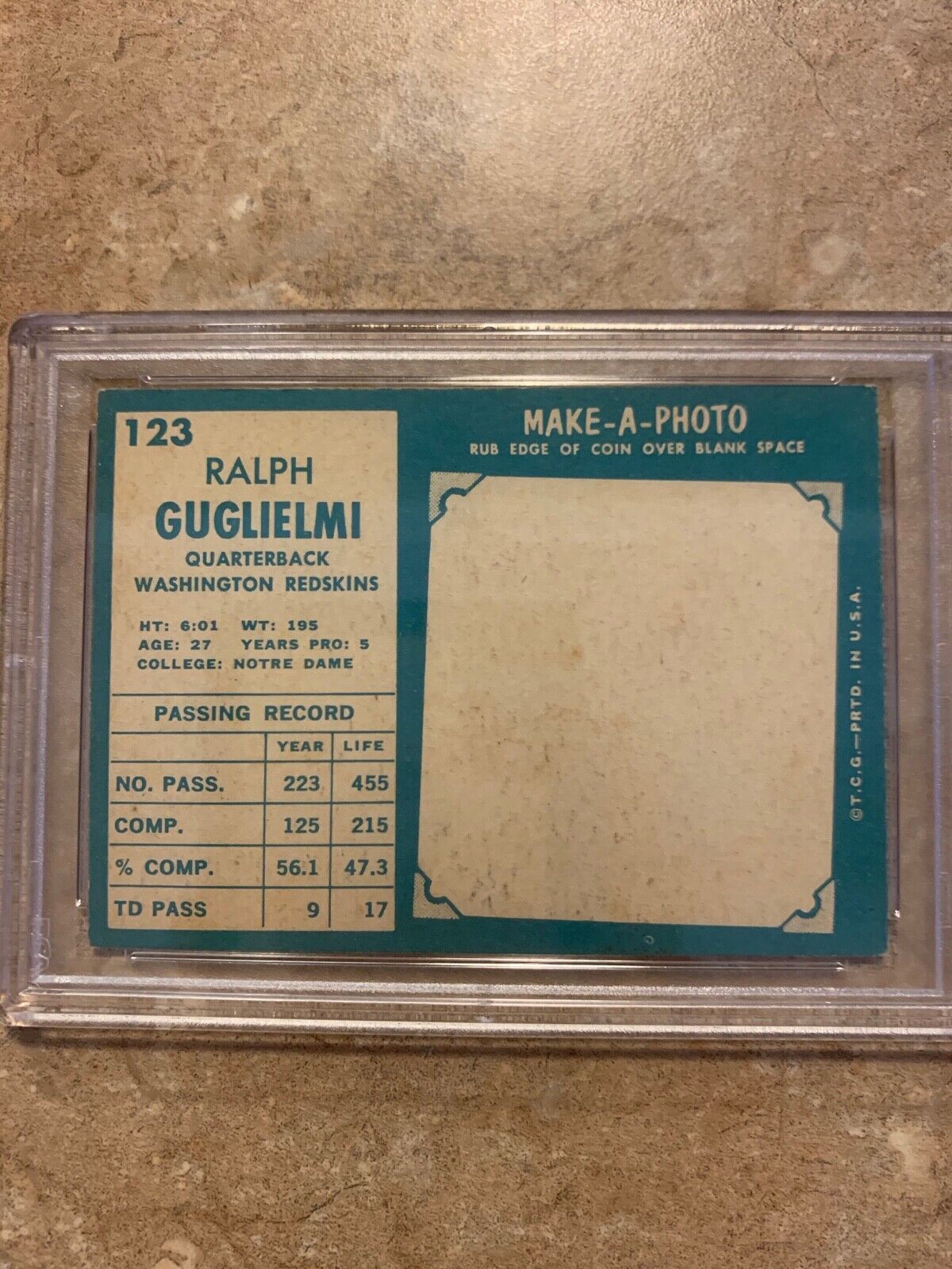 Ralph Gugliemi Redskins Autographed 1961 Topps Card PSA Certified & Slabbed