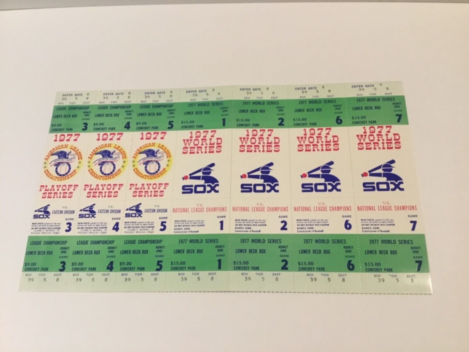 1977 Chicago White Sox Play Off Ticket Strip 1-7 Phantom NM & tickets