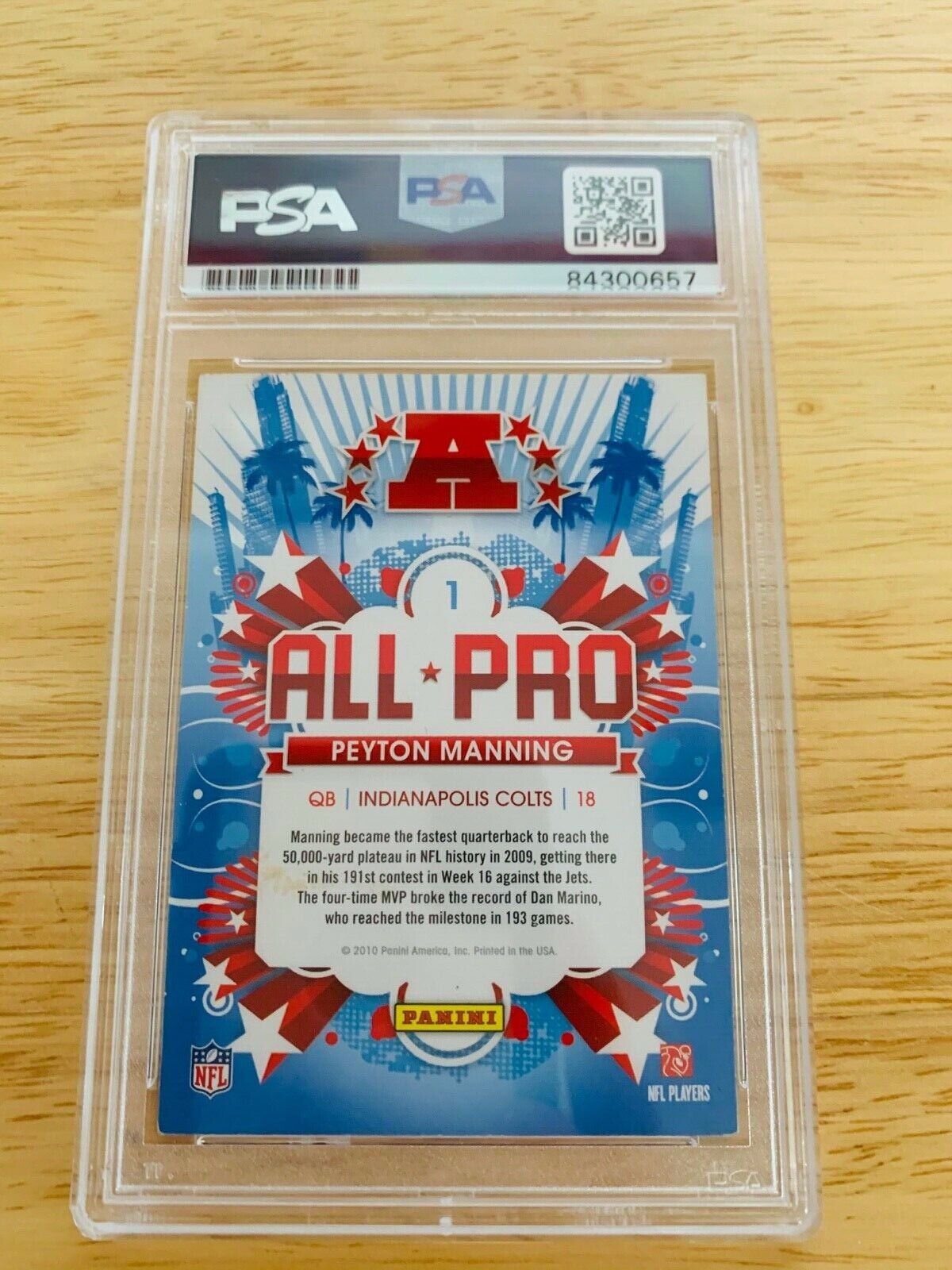 Peyton Manning Autographed 2010 Score All Pro NFL Card PSA Certified Slabbed