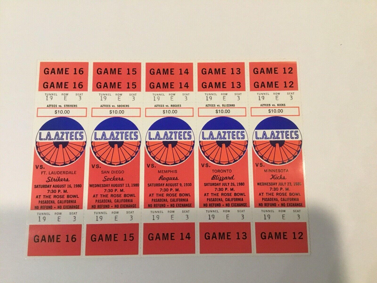 1980 Los Angeles La Aztecs Soccer Tickets 10 NM Condition full sheet