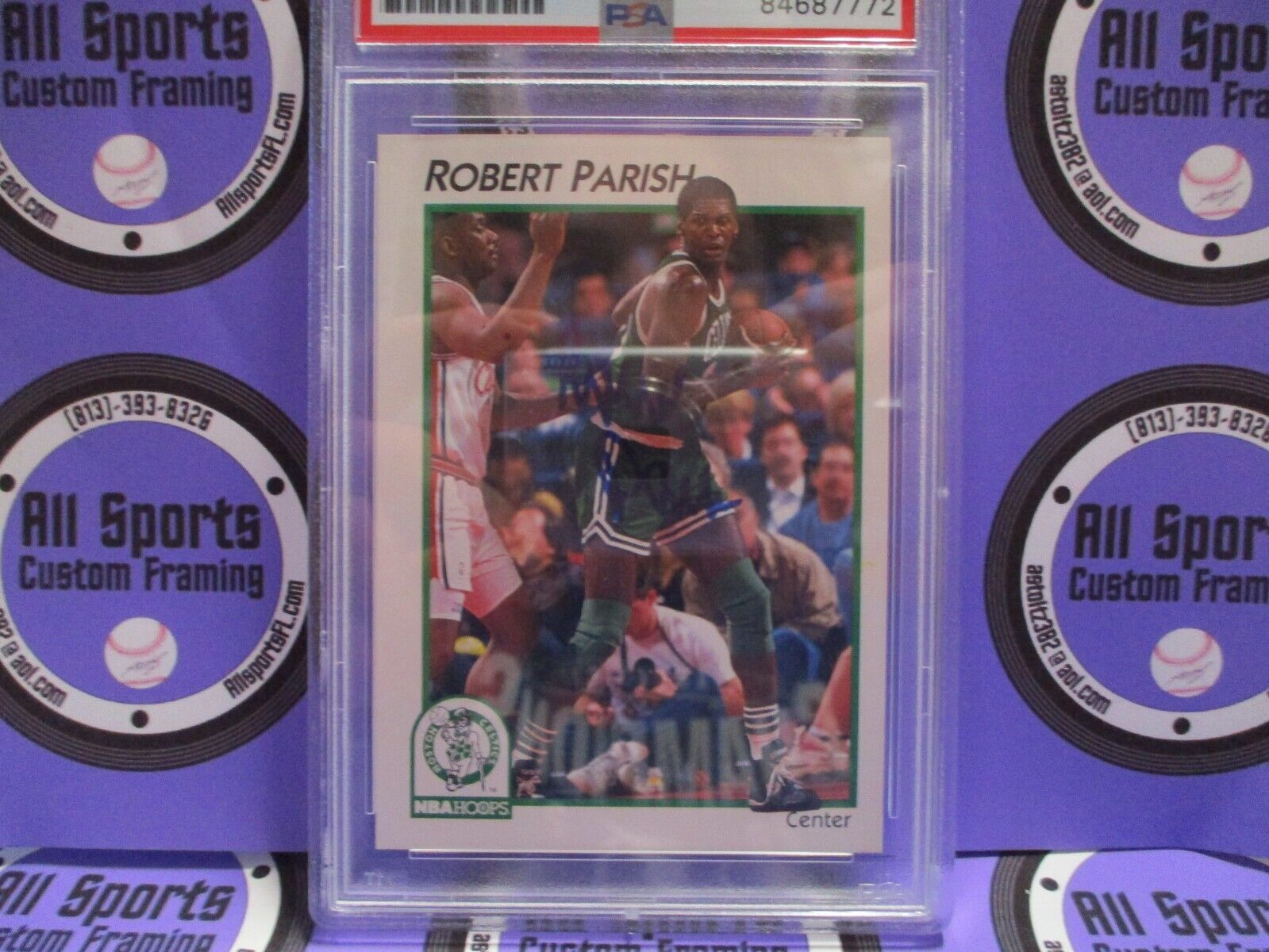 Robert Parrish Celtics Autographed Signed 1992 NBA Hoops Card #4 PSA Slab